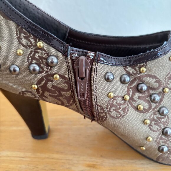 Miss Tina Tan Brown Studded Peep Toe Ankle Booties 6.5 - Picture 4 of 8